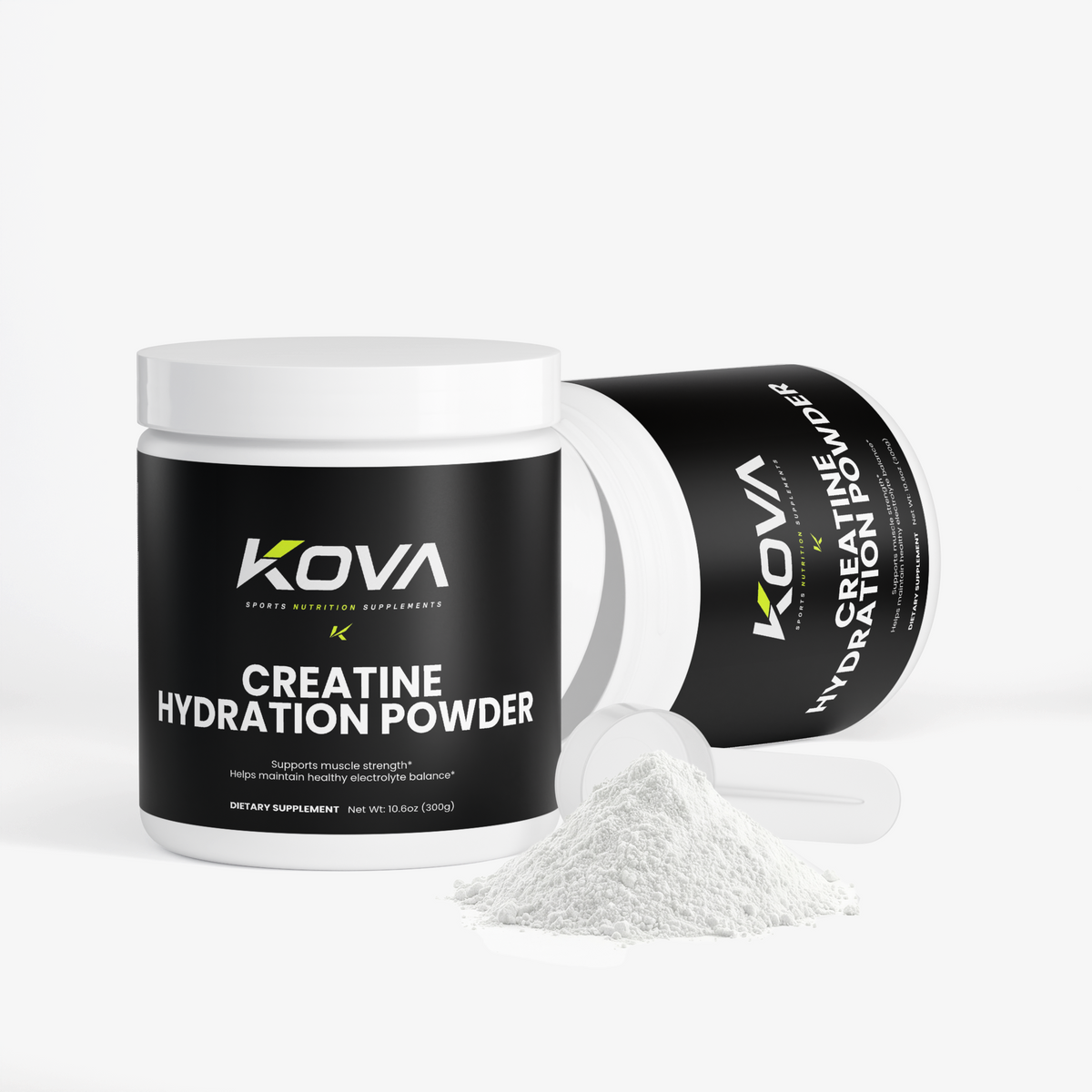 Kova Creatine Hydration Powder for muscle building, showing the product label with ingredients and branding details.